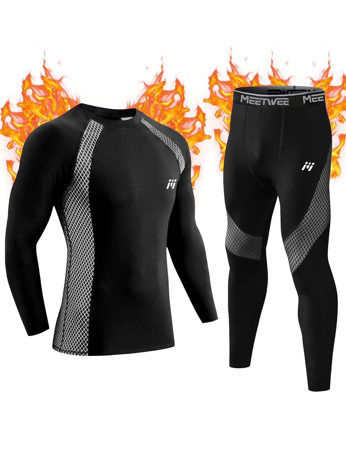Ensemble de sous-vêtement Thermiques Homme, Quick Dry Fonctionnels Base Layer Maillot Manches Longues & Pantalon pour Ski Running Sports