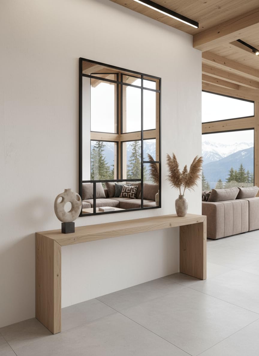 THEROSE Espejo Ventana Atelier, Espejo Industrial Atelier, Aluminio Negro, 120x80 cm (120x80, Negro)