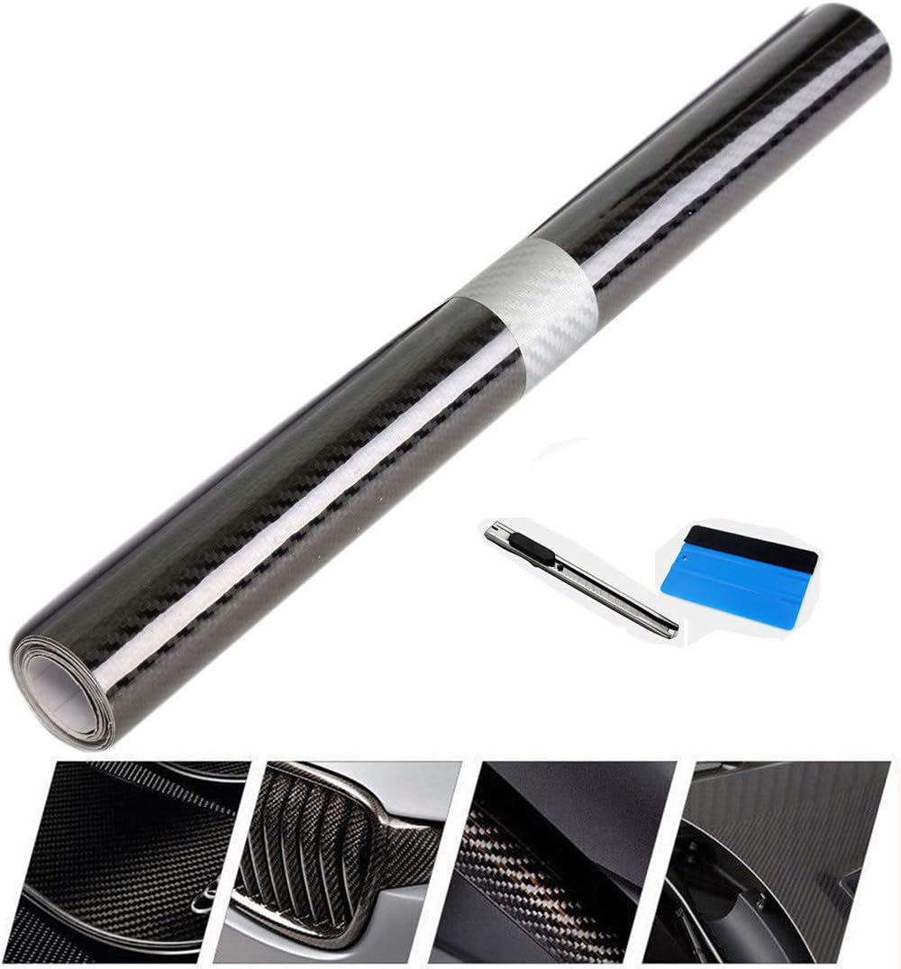 LZLRUN 5D High Gloss Carbon Fiber Vinyl Wrap - Outdoor Rated for Automotive Use - 1.5ft x 5ft Knife + Hand Tool