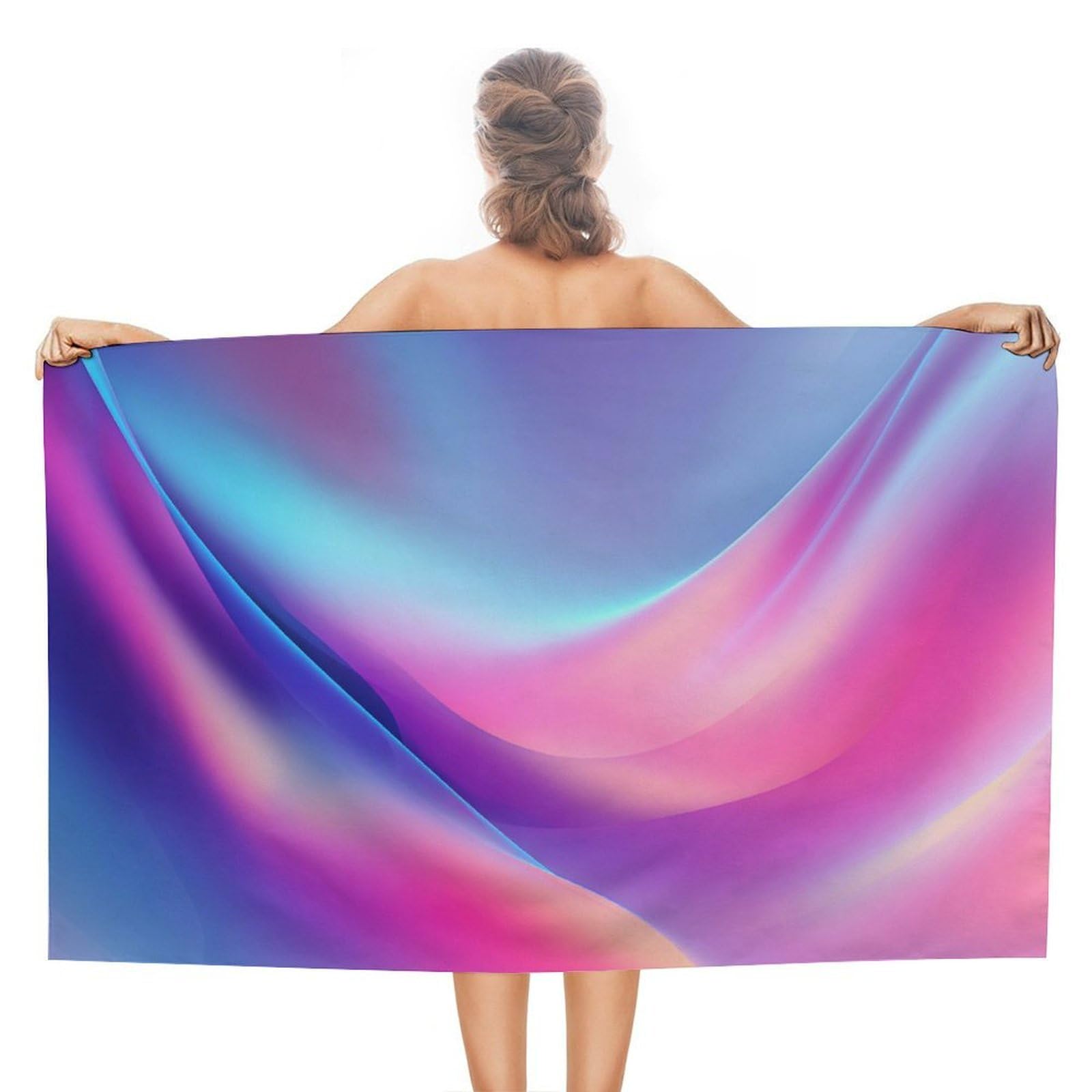 LSRCPD Pink Blue Flowing Smooth Gradients Abstract Beach Towel Sand Free Microfiber Large Shower Towels Multipurpose Absorbent for Bathroom Pool 130x80 CM