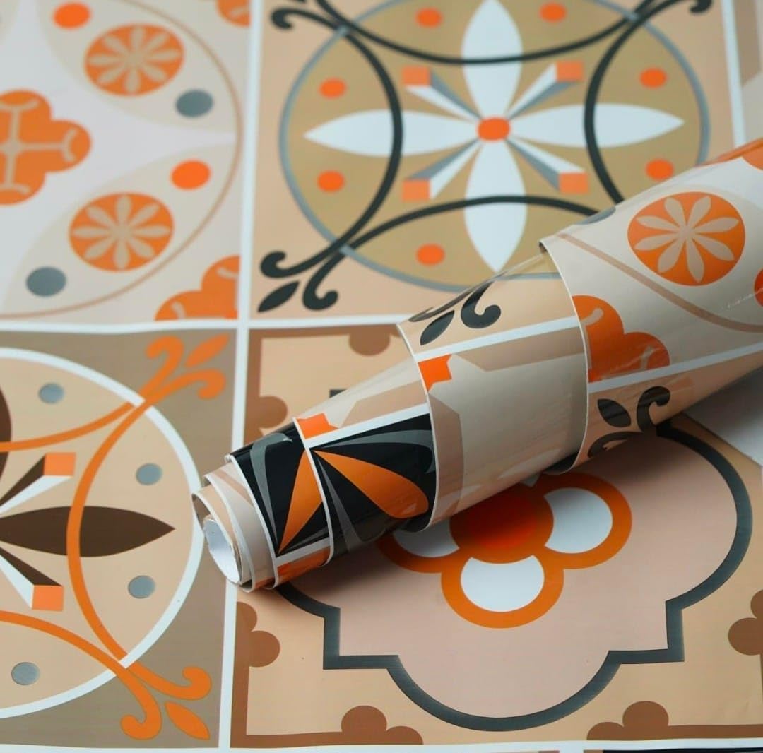 Sponsored Ad - Premium Vinyl Marble Peel and Stick Wall DIY Waterproof Wallpaper for Home Kitchen Countertop Cabinet Furniture Oil Proof Kitchen Stickers(60x200cm) (gt-New Desing Orange Flowers)