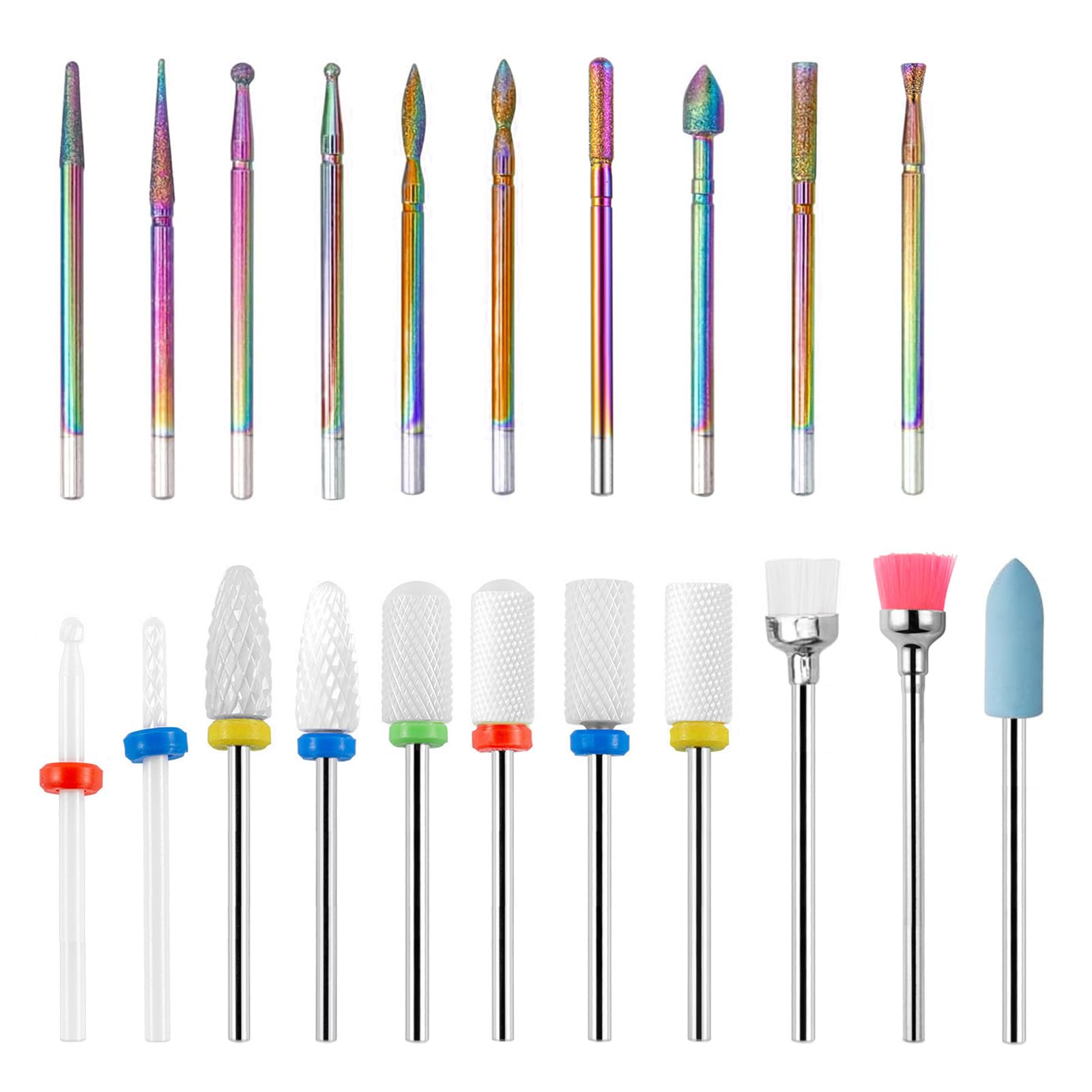 KIMLONTON ネイルビット セラミックネイル研削ビット 軸径2.35mm 21PCSセット 爪磨き ネイルケア用 甘皮処理 電動ネイルマシン用 ネイルドリル ビットセット