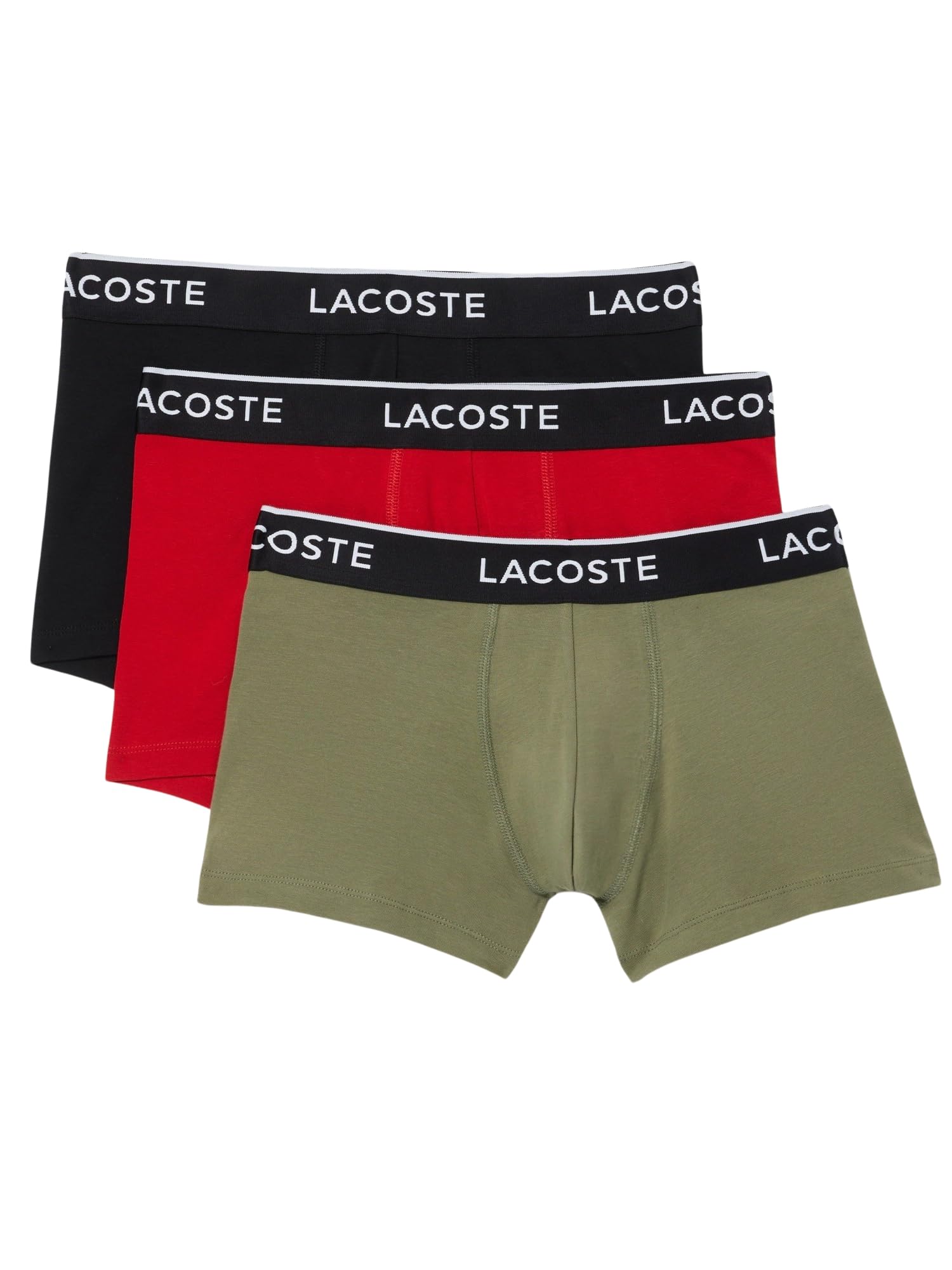 Lacoste Cotton Stretch Trunks, 3 Pack, Khaki Green/Red/Black (UK, Alpha, M, Regular, Regular, Khaki Green/Red/Black)