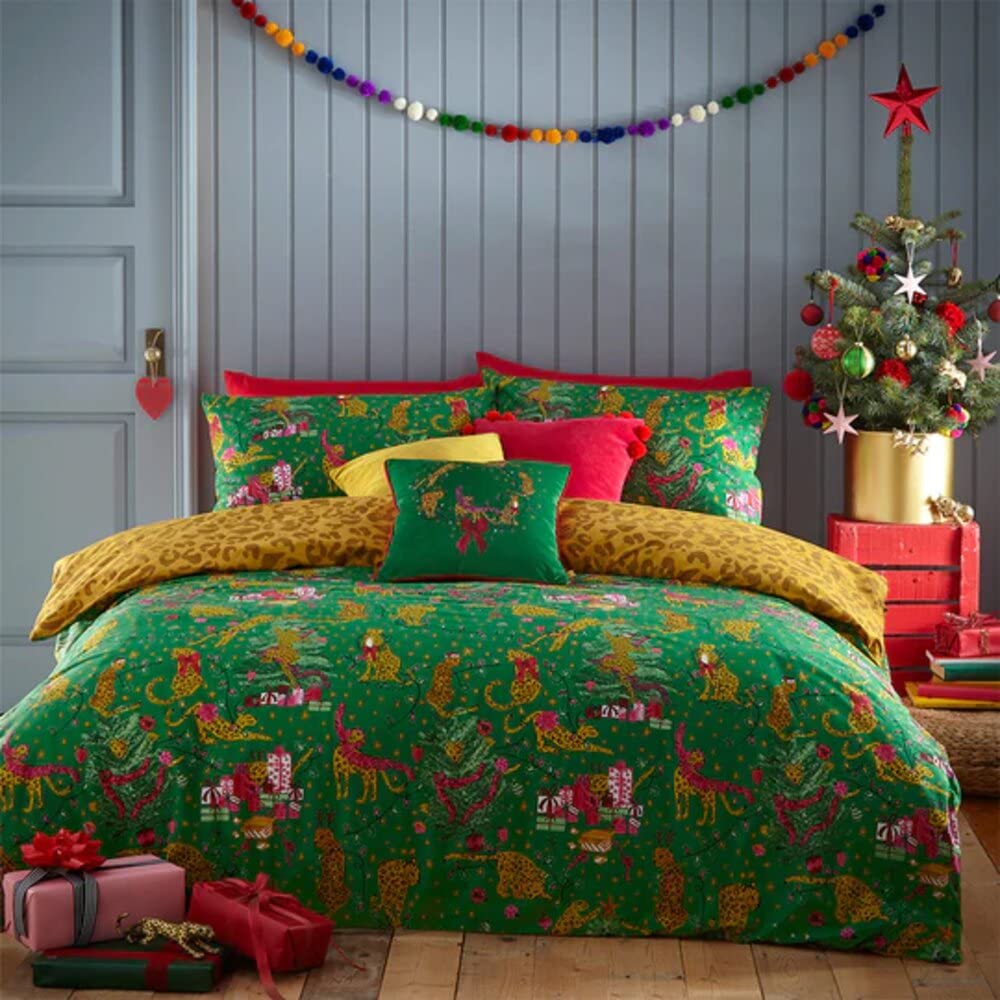 furn Purrfect Christmas Duvet Cover Set - Festive Bedding Holiday Décor (Green - Toddler)