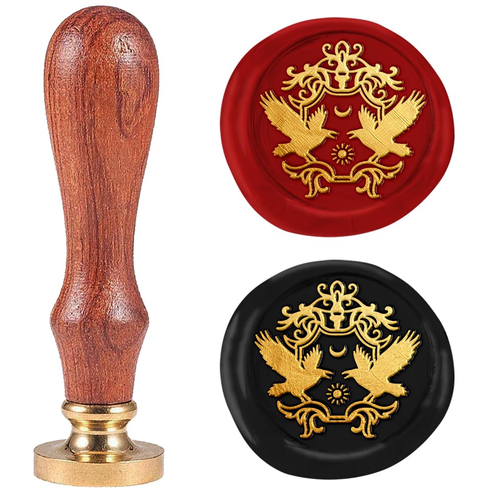DELORIGIN 1" Badge Crow Wax Seal Stamp Retro Halloween Sealing Stamps Removable Brass Head Seal Stamp with Wooden Handle Sealing Wax for Envelope Card Letter Wedding Invitations Gift Wrapping Decor