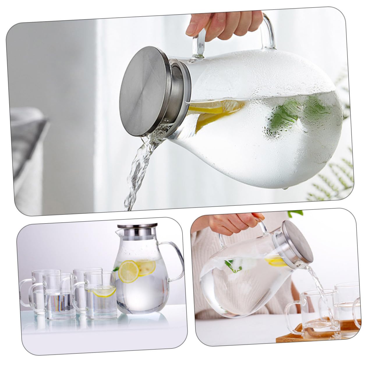 NOLITOY Jarra de Vidrio Grande con Tapa Antigoteo y Diseño Fácil de Usar para Bebidas Frías y Jugos Casa