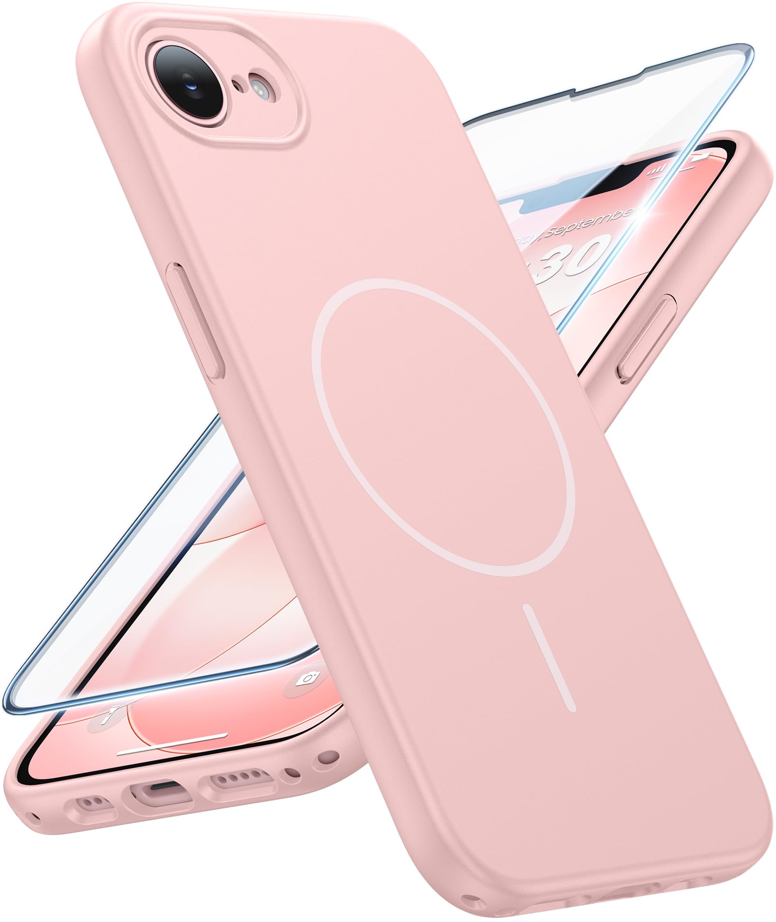 FNTCASE for iPhone 17E/16E Case Matte Pink: Compatible with MagSafe | With Screen Protector, Translucent Magnetic Full Camera Protection, 14FT Military Grade Drop Tested, Matte Shockproof Cover