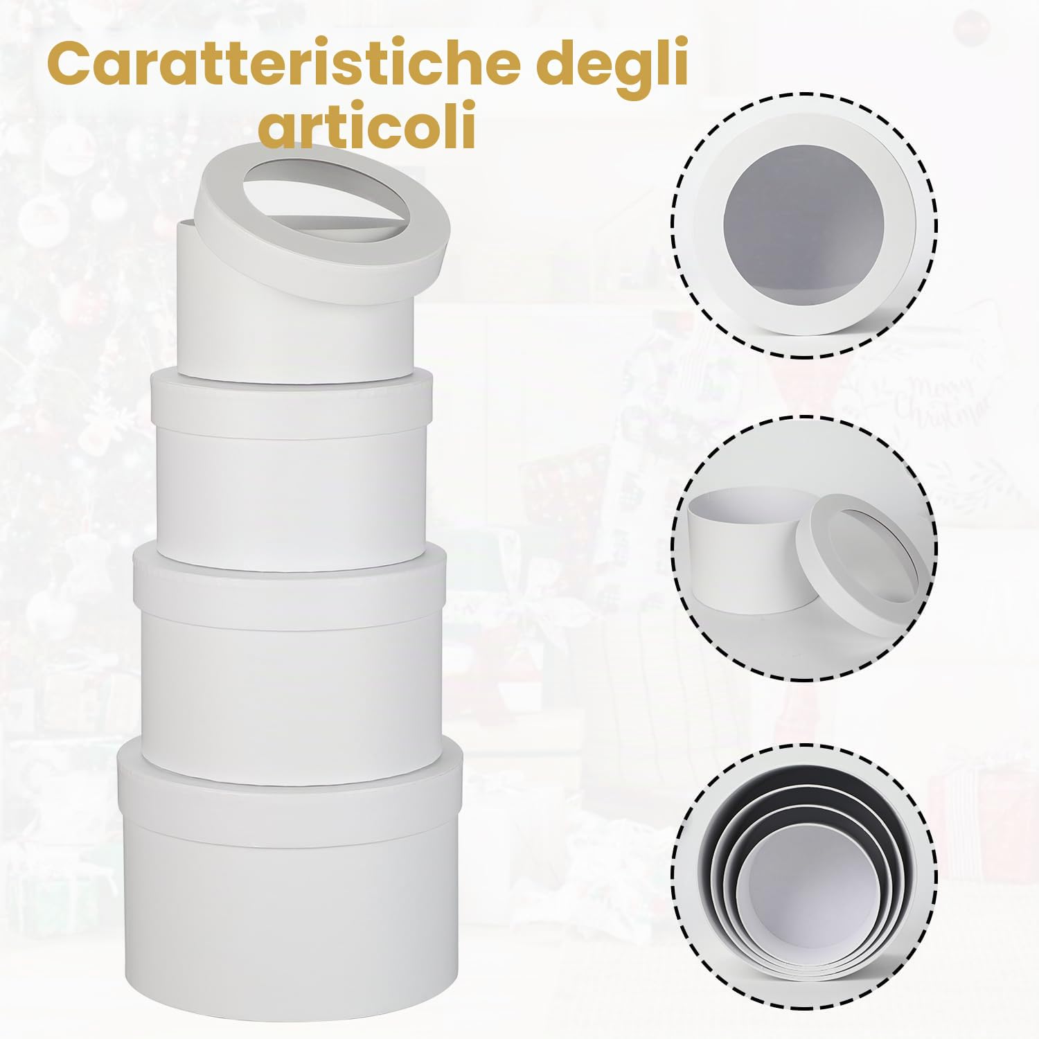 Oairse Scatole Regalo Rotonde con Coperchi Trasparenti Set di 4 Scatole per Fiori Bianche Dimensioni Assortite Scatole Regalo in Cartone Nidificate Cappelliera per Fioristi per Regali Composizioni