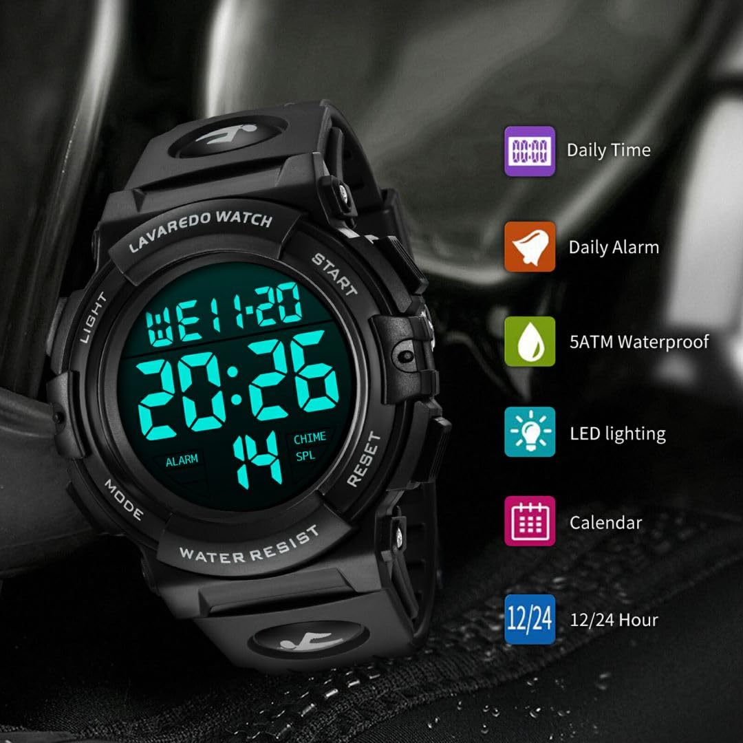 Reloj Digital para Hombre – Relojes Militares Deportivos 5 ATM Impermeable al Aire Libre Cronógrafo Militar Relojes de Pulsera para Hombres con Luz Trasera LED, Alarma, Fecha, a Prueba de Golpes