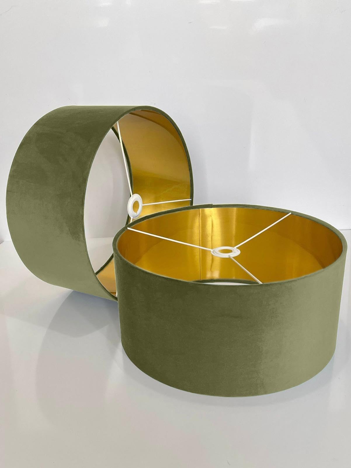 New Handmade by Order Sage Green Velvet Drum lamp Shade Ceiling Shade with Metallic Lining of Gold,Silver or Copper lamp Shades Suitable for Ceiling and Tables
