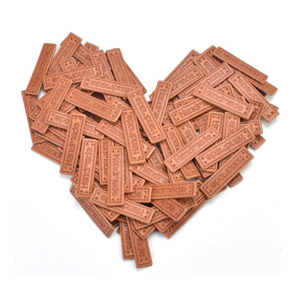 Weetack Brown 100Pcs Pu Leather Handmade Labels Tags Embossed Labels Textile Leather Labels For Garment Sewing Accessories