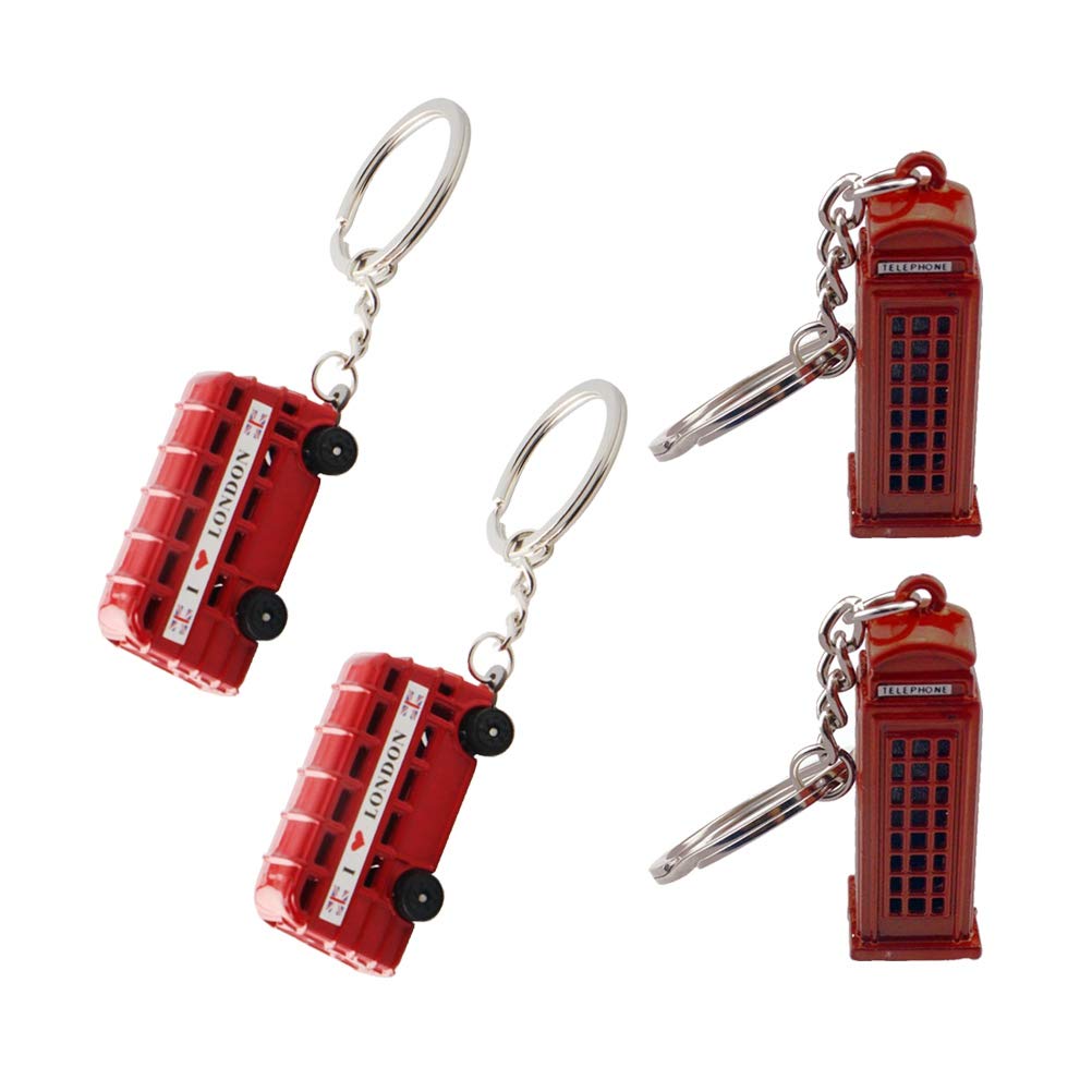 Toyvian 4pcs London Keychains Double-Decker Bus Souvenir Key Rings Travel Souvenir