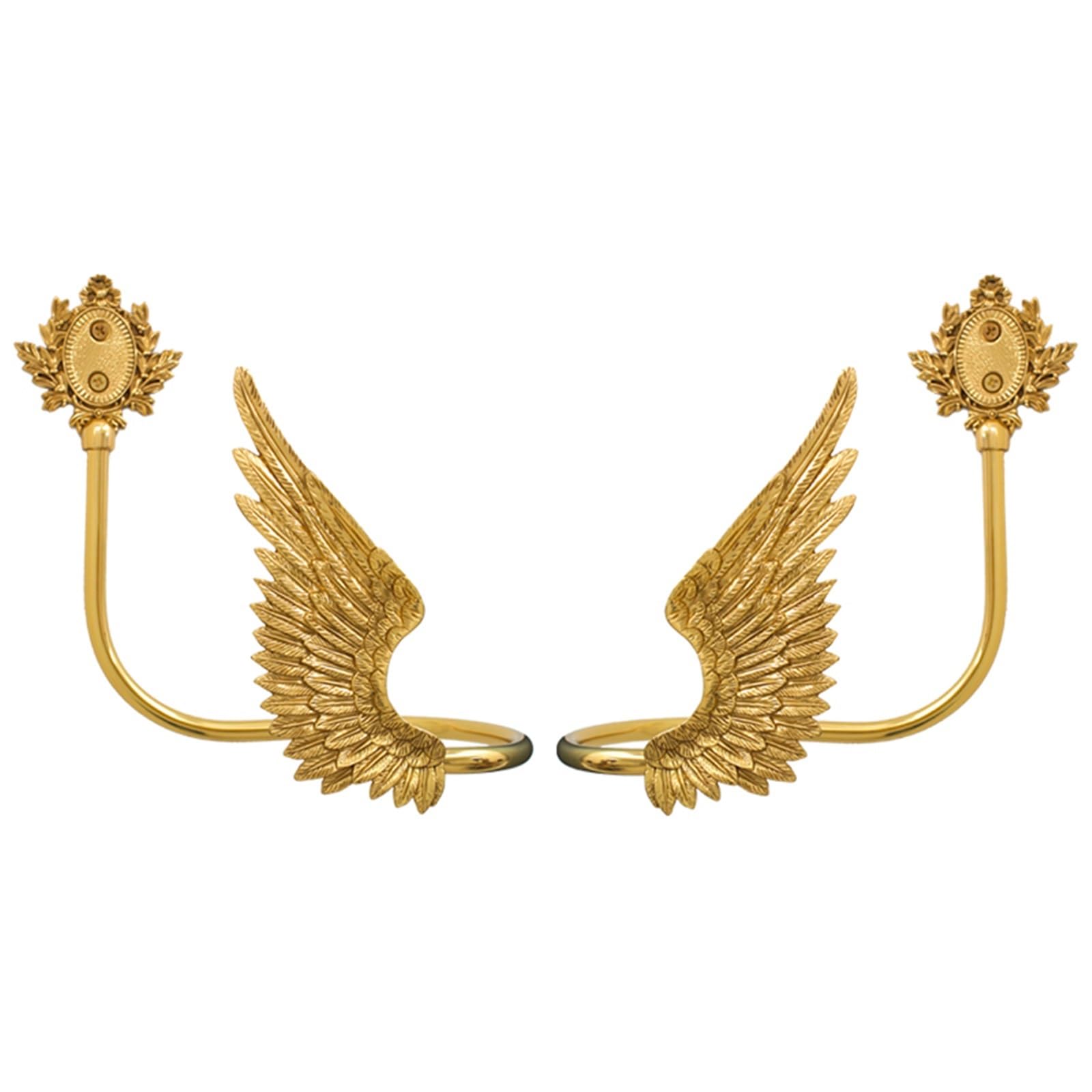 Brass Curtain Tieback Hook Bedroom Brass Curtain Hook Golden Angel Wings Living Room Wall Hanging Holder Tiebacks Home Decoration(Wing a pair)