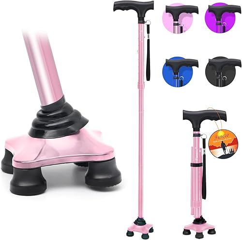 Miniatura 1 de Walking Cane, Folding Walking Stick for Seniors, Pivoting Quad Base, Lightweight Adjustable Walking Stick for MenWomen