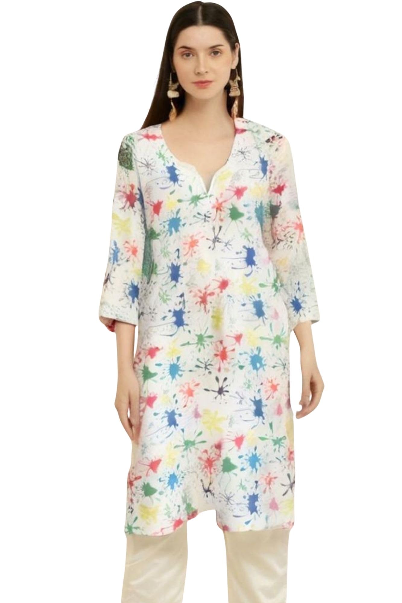 Color Splash Maternity Kurta Set for Women | 2 Pc Kurta & Bottom Set | Holi Outfit-image-44