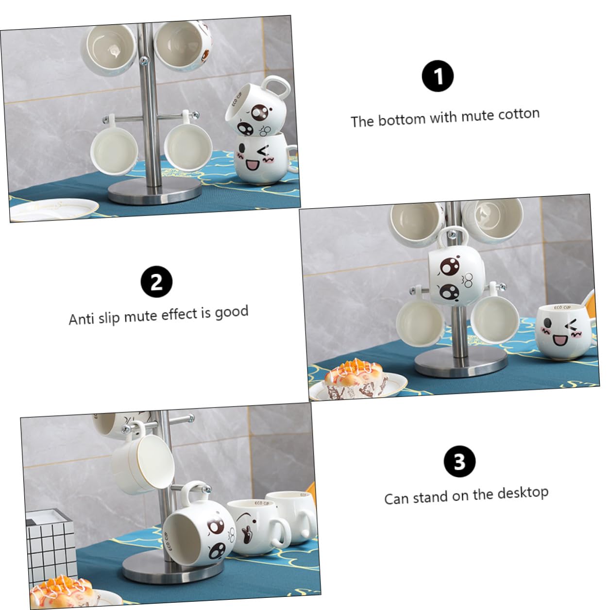 VALICLUD Porte-tasses pour Suspendre et Exposer Tasses en Acier Inoxydable Argenté Design à Six Crochets pour Cuisine ou Table