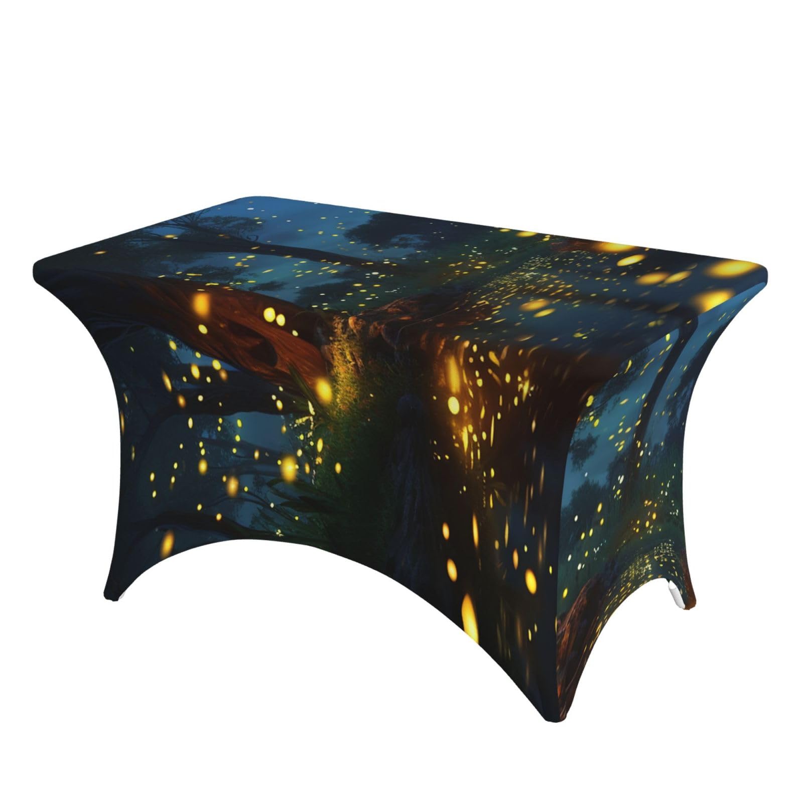 LKTPSKQRY 4ft Spandex Table Cloth For Rectangle Tables, Wrinkle Resistant Stretch Tablecloths Protector Fireflies Washable Patio Table Cover For Wedding, Party, Banquet, Picnic