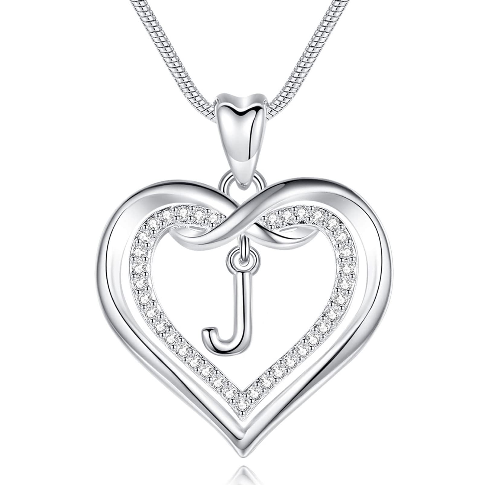 EUDORA Harmony BallInitial Necklaces for Women Girls, CZ Double Heart Letter J Pendant, Alphabet Infinity Love Heart Necklace Jewelry Gifts for Wife Girlfriends Mom