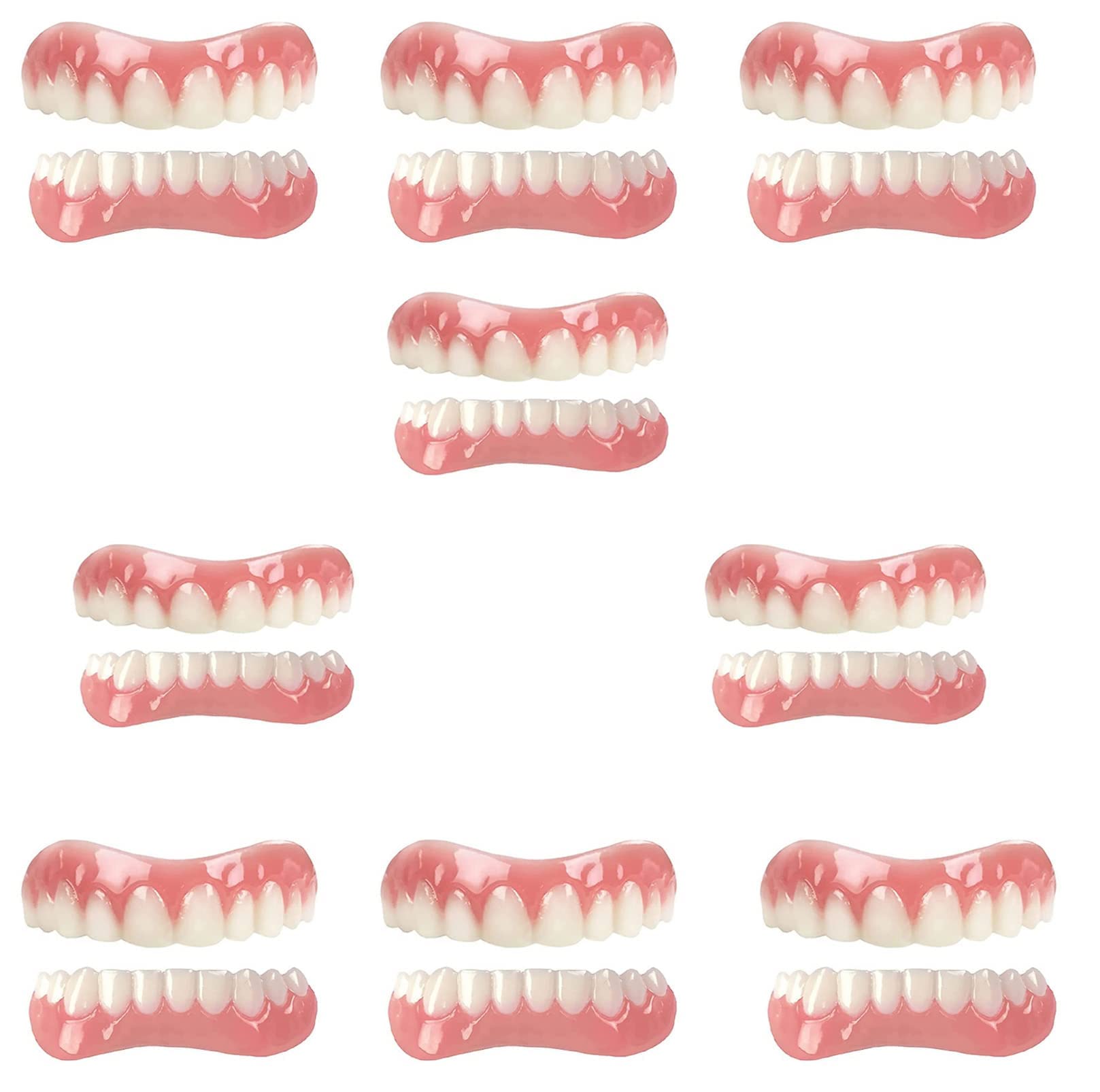 Instant Veneer Cosmetic Teeth, Perfect Smile ​Comfort ​Fit Flex Natural Tone Silica Gel Temporary Upper and Lower Dentures, for Men and Women,9 pairs
