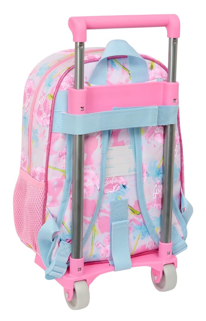 safta BARBIE PAINTERLY - Zaino per bambini con carrello 705, ideale per bambini di diverse età, comodo e versatile, qualità e resistenza, 26 x 11 x 34 cm, rosa/celeste, M, Casual