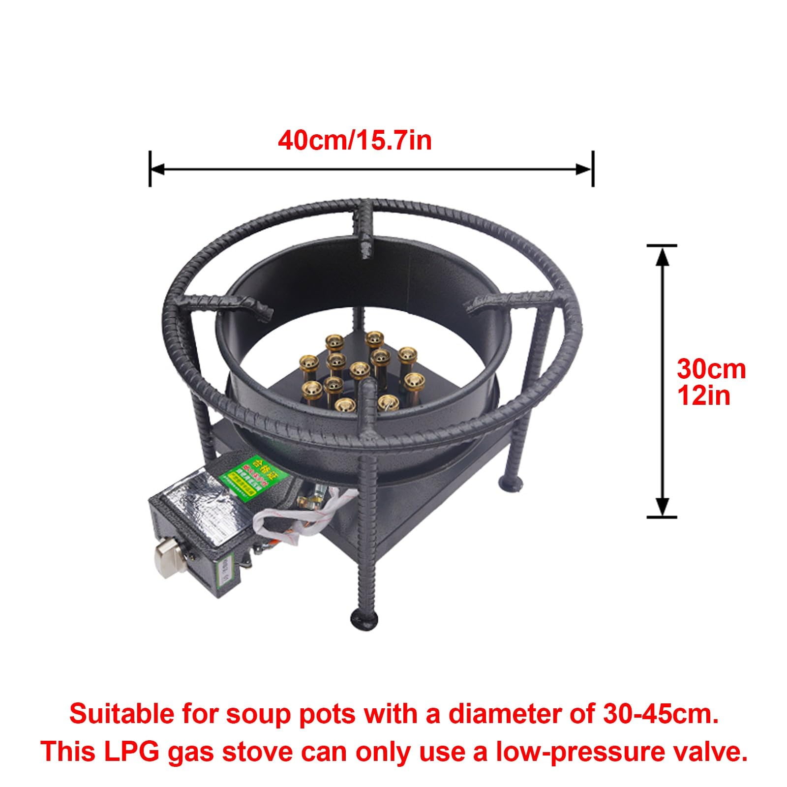 Gaskocher, Tragbarer Niederdruck-Propangaskocher, Gaskocher Camping mit Elektronischer Zündung, Ideal Zum Kochen Im Freien, Wok-Gerichten und Als Tischbrenner(40cm)