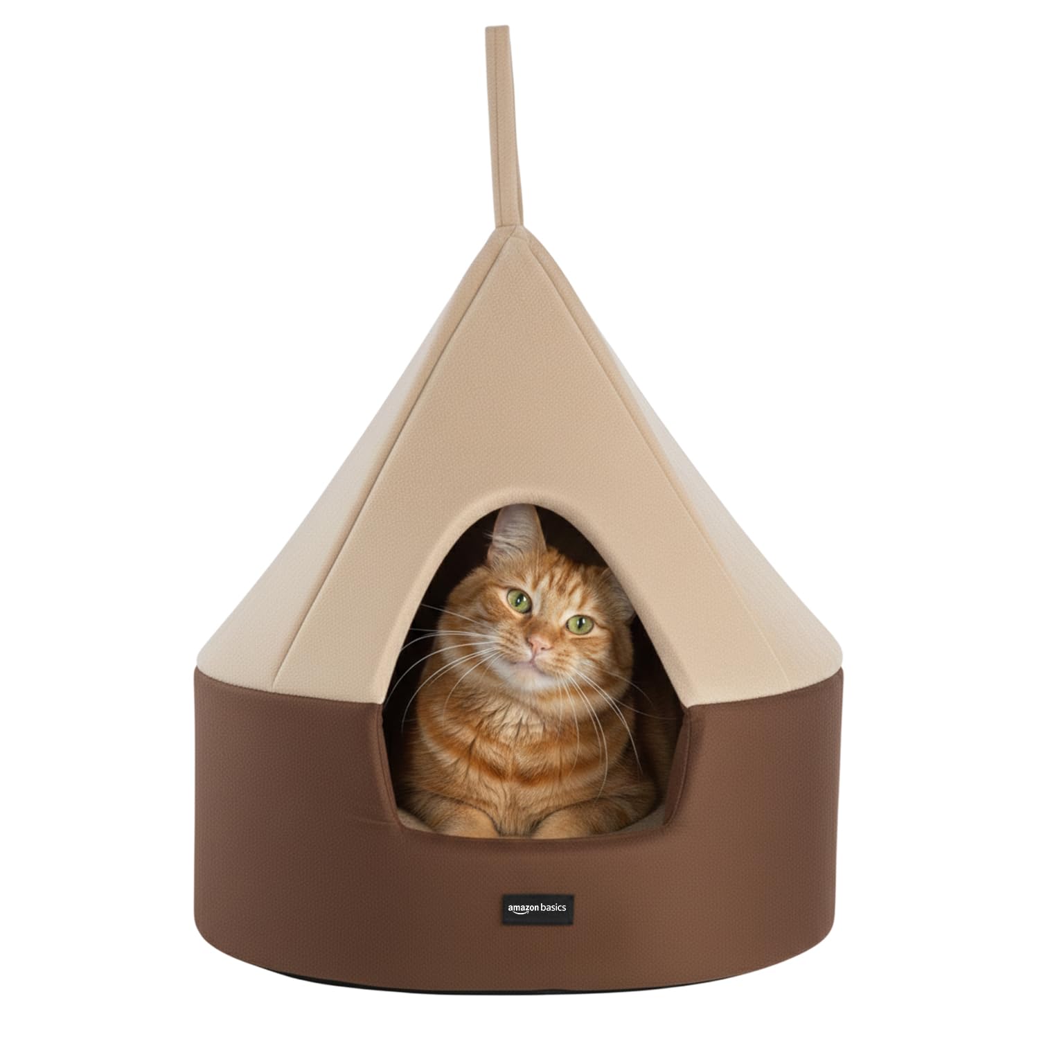 Amazon Basics Pet Bed Cave | Soft & Warm Indoor Tent Bed for Cats, Kittens & Small Dogs | Foldable with Removable Cushion | Light Taupe & Coffee | Diameter 45 cm, Height 45 cm-image-29