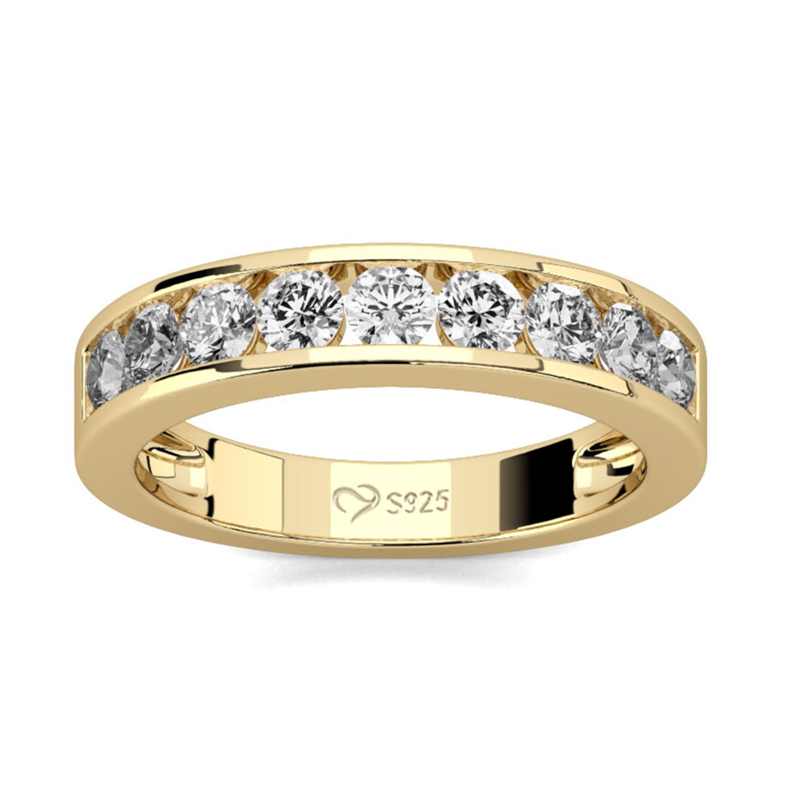 Jeulia 925 Sterling Silber Ring Damen Gelbes Gold Verlobungsring Ewigkeitsringe Eheringe Zirkonia Kristall Damenring zum Jubiläum, Weihnachten, Valentinstag (Klassischer Rundschnitt, 62(19.8))