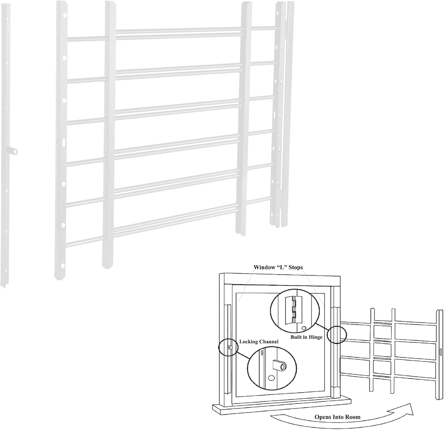 Grisham PP SPAG Window Security Bars with QuickRelease Egress, (White