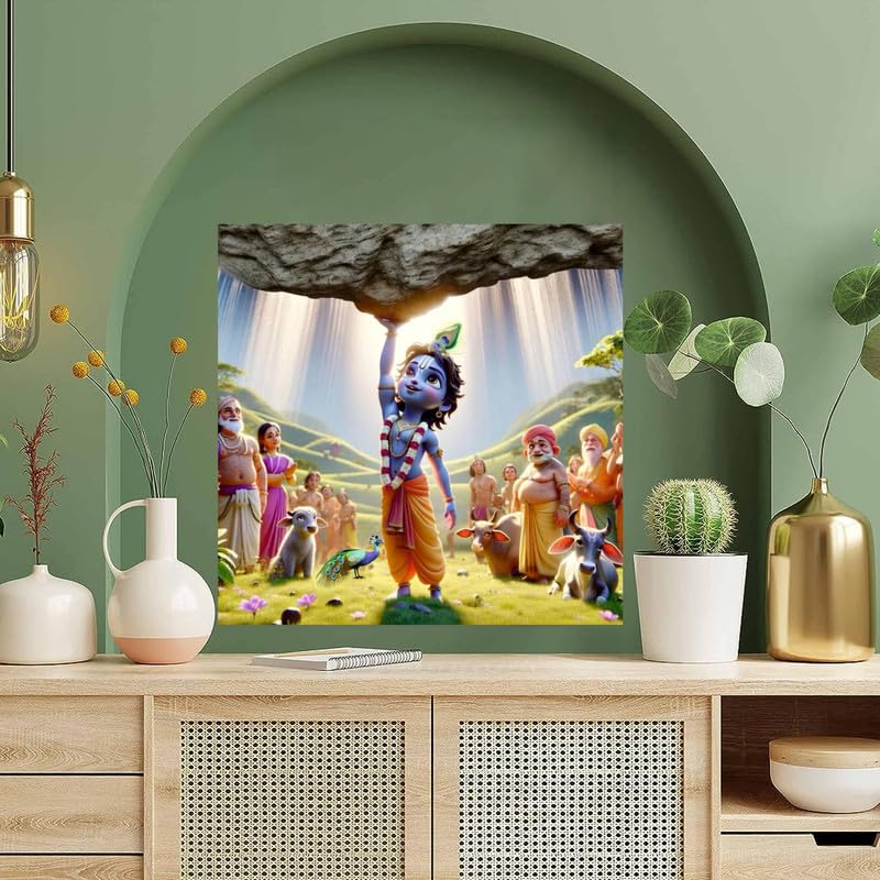 Image of British Terminal Cute little Bal Gopal Baby God Krishna| Kanha Ji | Laddu Lord Makhan Chor Painting Religious Poster for Pregnant Women for wall (matt thin vinyl,sticker,multicolor,unframed)| bj85