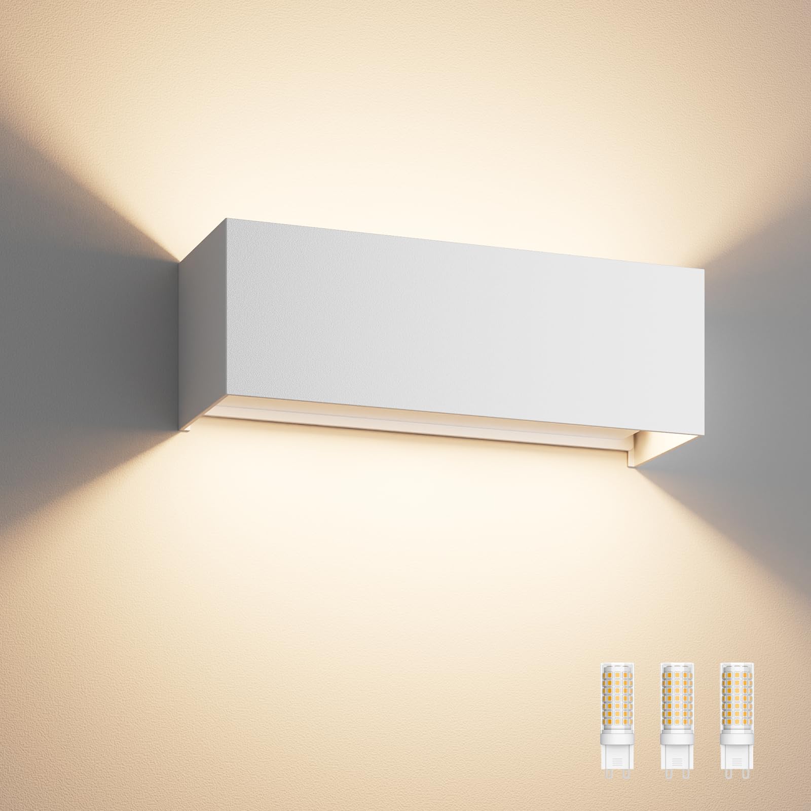 Klighten Applique da Parete per Interni/Esterni Bianco Caldo 3000K G9 Sorgente Luminosa Sostituibile, 27W Lampada da Parete Angolo del Fascio Regolabile Aplique IP54 Impermeabil (Bianco)