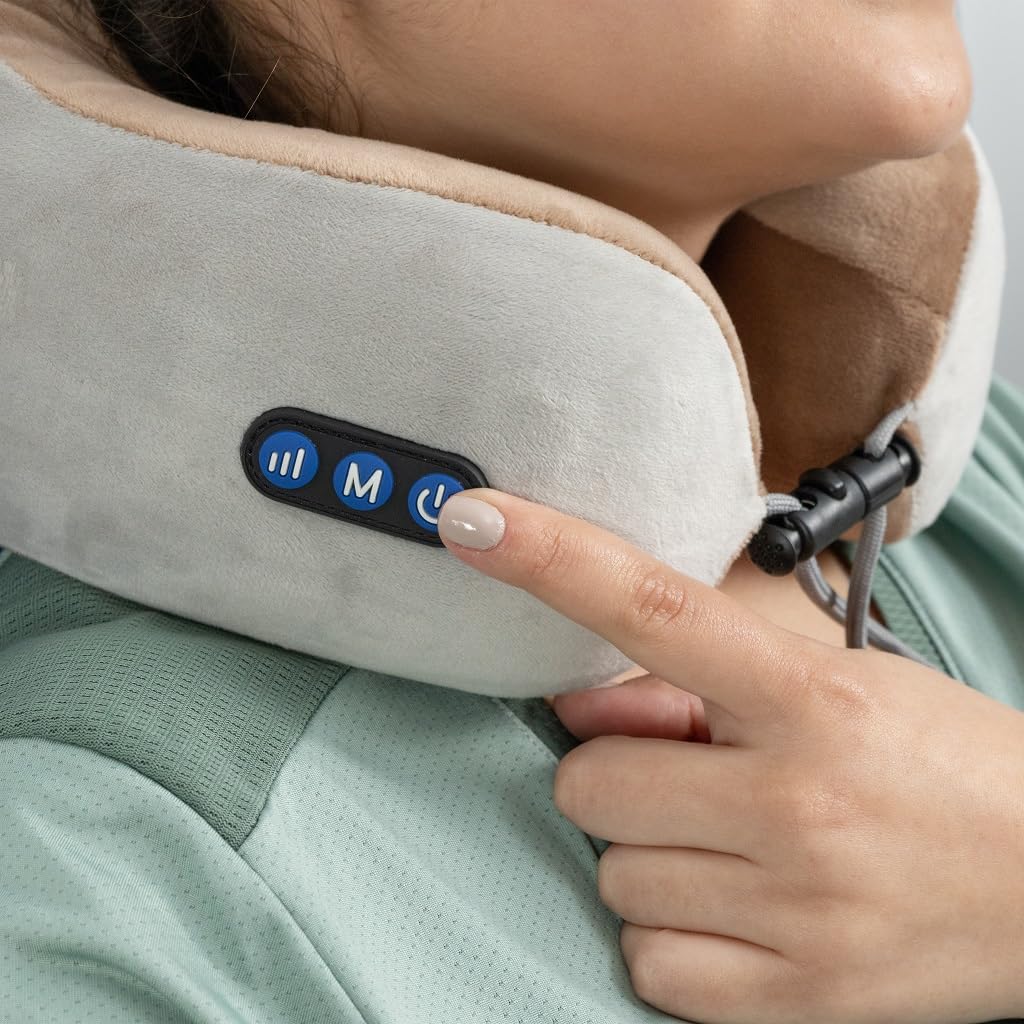GLOBAL RELAX® | TENZO MINI Cojín cervical masajeador | 6 Modos de masaje | Almohada ergonómica | Portátil I Inalámbrica | Relaja y alivia el dolor muscular