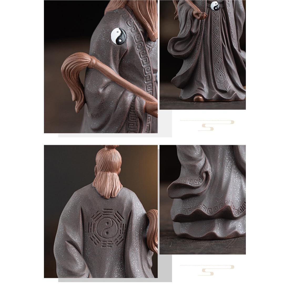 Figuras maestras de Tai Chi de arcilla morada china inspiradas en el zen, estatuas taoístas legendarias de Zhang Sanfeng, esculturas de adorno de Feng Shui hechas a mano para decoración del hogar y la