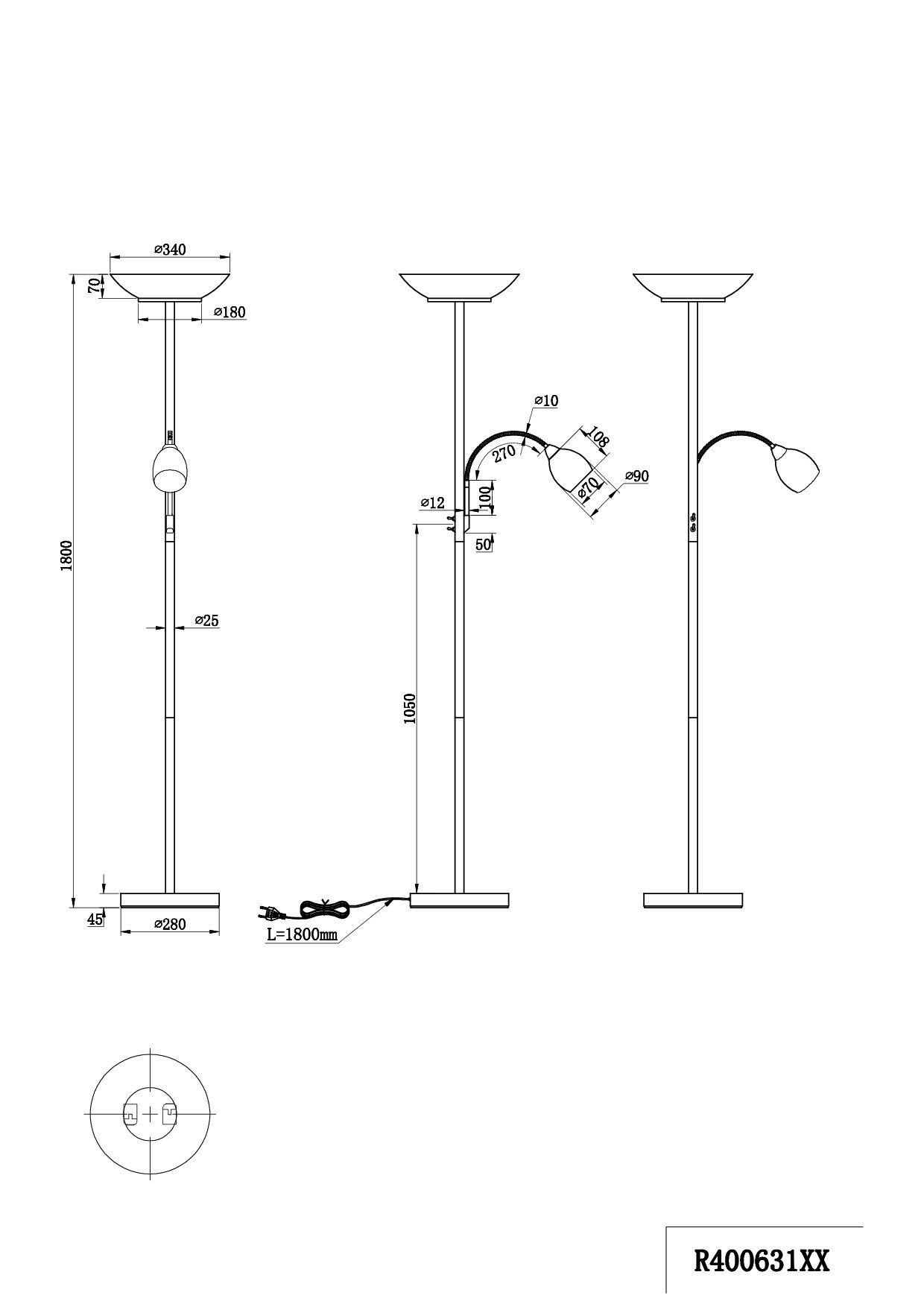Reality Leuchten Gerry R40063107, metal nikiel matowy, szkło białe, bez 2 x E27 i 1 x E14