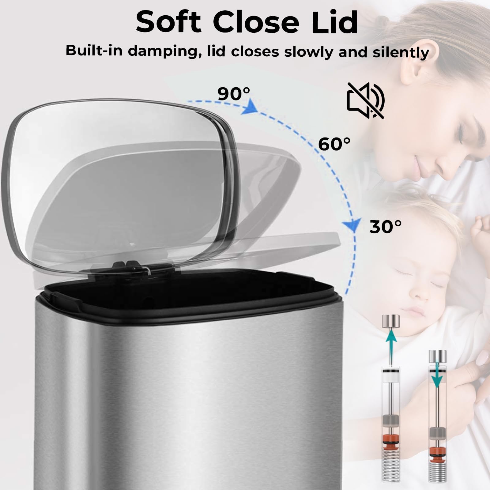 LIFERUN Pattumiera Cucina 50 Litri, Cestino a Pedale in Acciaio con Coperchio a Chiusura Morbida, Secchio Interno, 50 l Cestino per Interno Cucina, Bagno, Ufficio, Argento