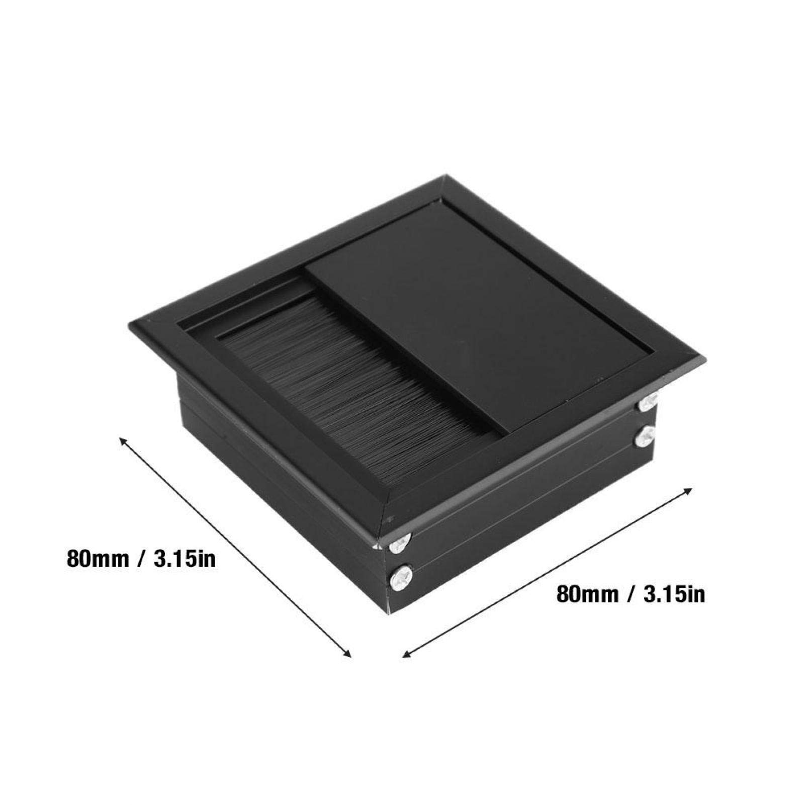 Passe-câble De Bureau Rectangulaire – 80x80 Mm – Aluminium Noir – Couvercle à Brosses – Organiseur Fil Pour Bureau PC