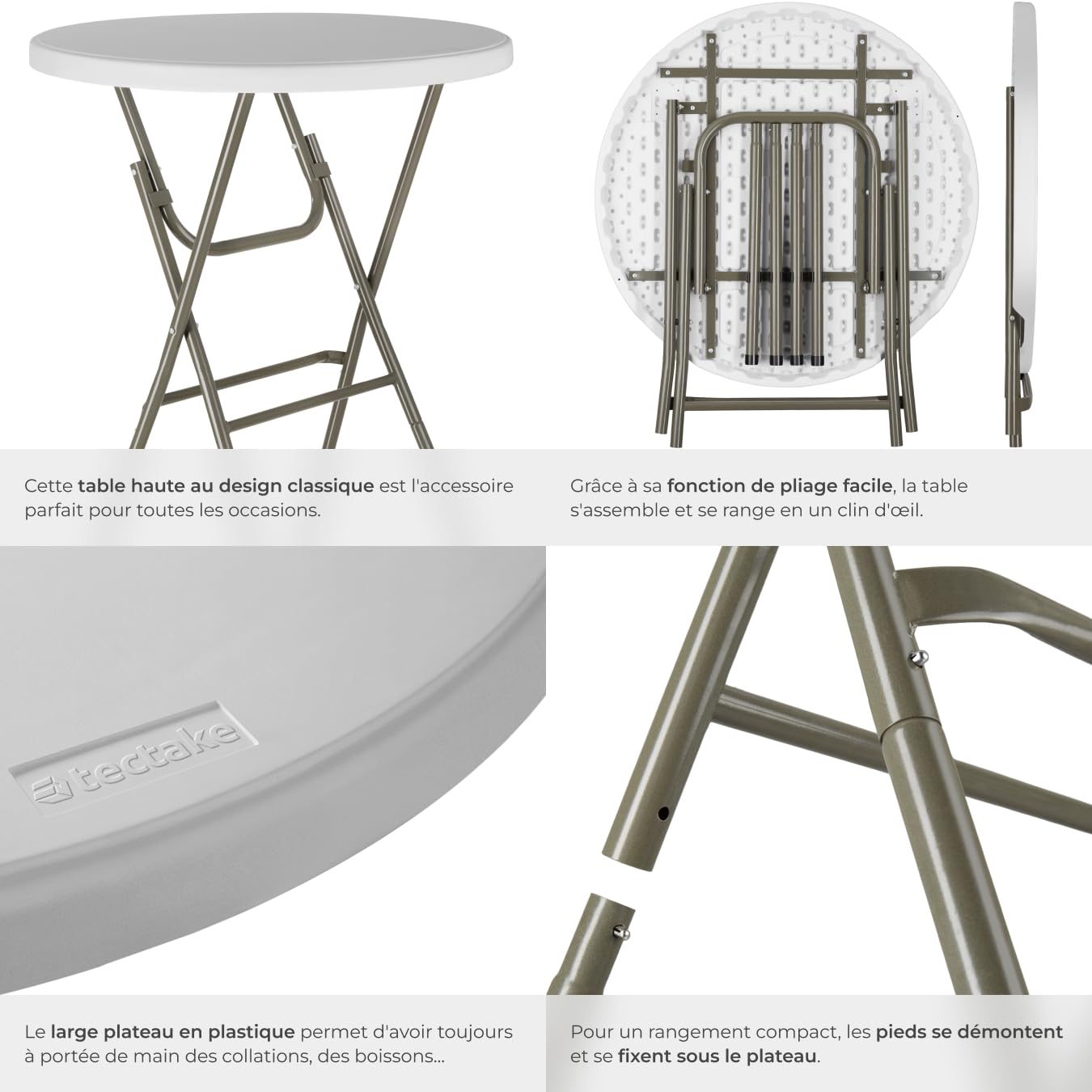 tectake® Mange Debout Table Haute Pliable Pratique et Élégante Structure légère et résistante Table d'appoint Exterieur Mariage Anniversaire Bapteme Barbecue Bar Exterieur Ø80 cm Hauteur 110 cm