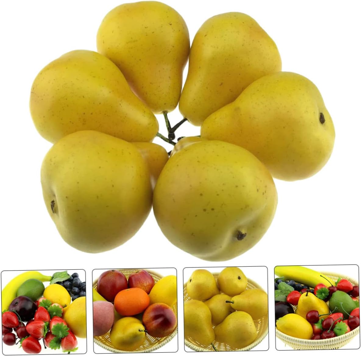 VICASKY Decorative 6pc Artificial Pears - Lifelike Plastic Fruit Models for Home - Kitchen Wedding Party Decor & Photography Prop Realistic Faux Pear Display for Shop Restaurant