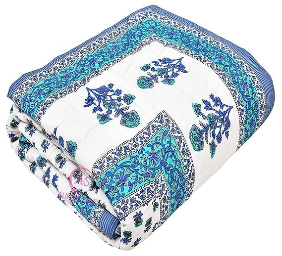 Image of EMIOUR Jaipuri Razai Double Bed, Cotton Quilt, Pure Cotton Soft Jaipuri AC Quilt /Razai /Rajai Floral Print,Jaipuri Razai Double Bed for Winter, Cotton Razai (Design 7, Single Bed)