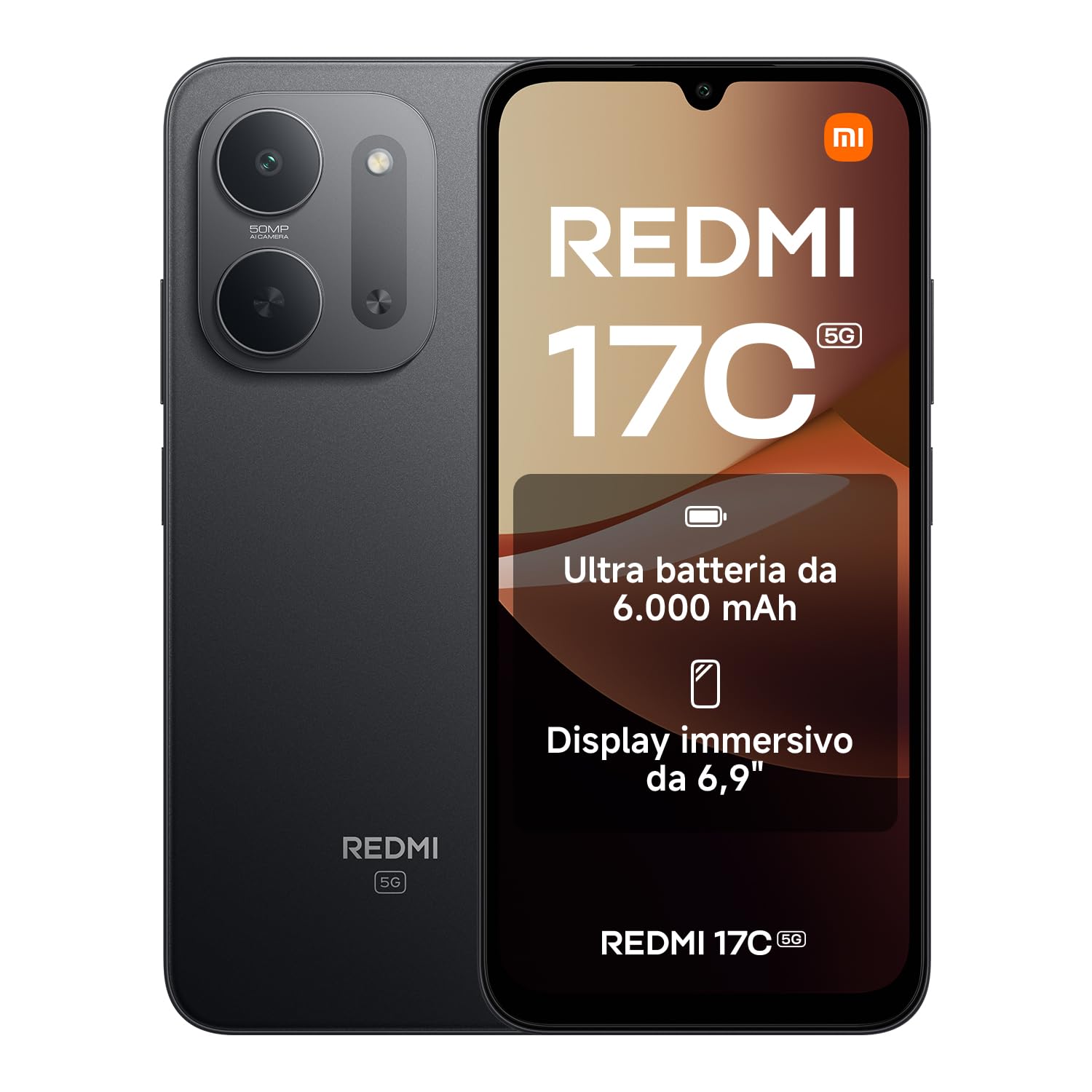 REDMI 17C 5G, Smartphone 4+128GB, Nero, Batteria 6000mAh, Ricarica 33W | Display Immersivo 6,9" 120 Hz, Fotocamera AI 50MP, MediaTek Dimensity 6300, Fino a 105 Ore di Riproduzione Musicale