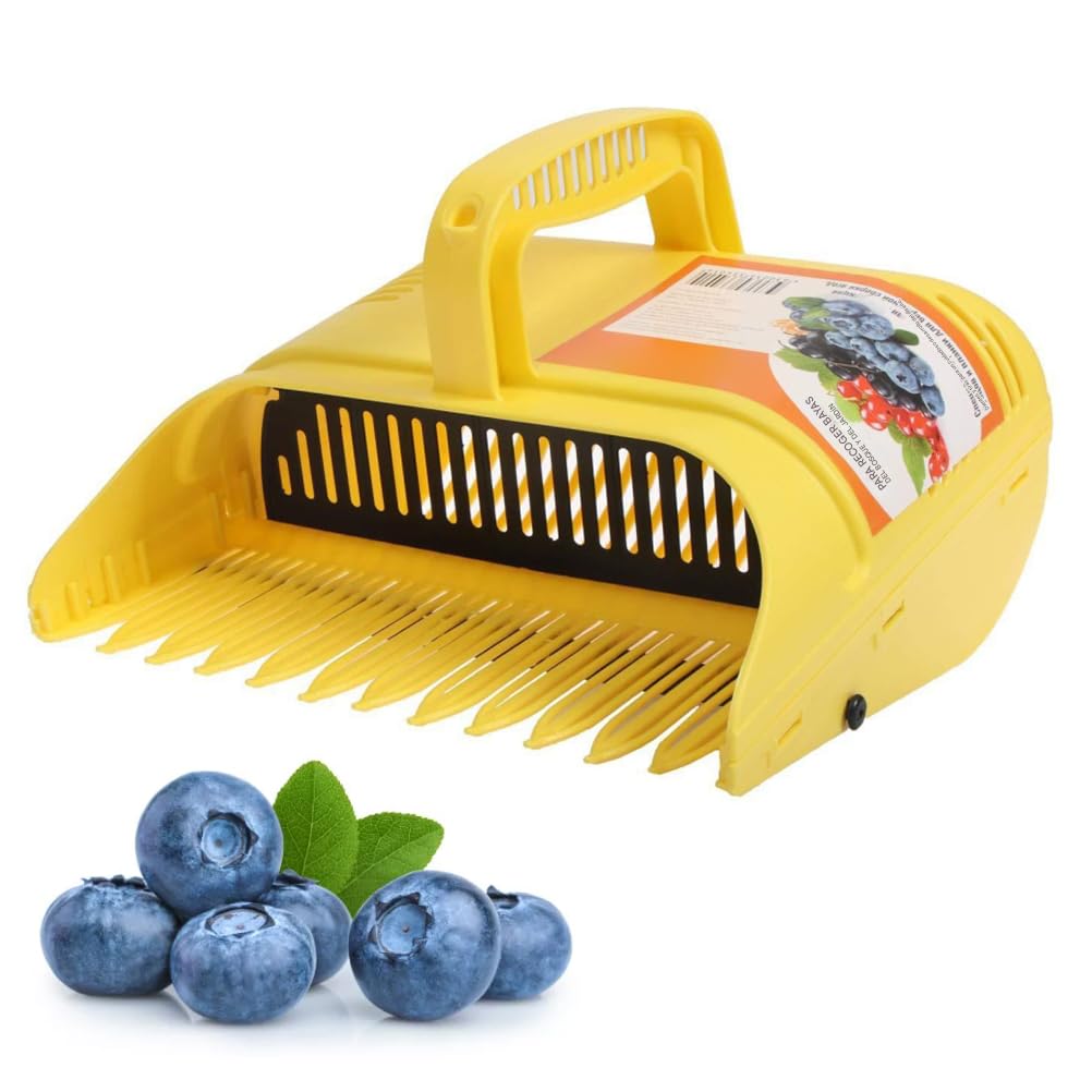 Berry Picker with Handle,Blueberry Picker,Blue Berry Picking Rake for Picking Raspberries, Blackberries, Blueberries and Currants(Yellow 22 * 14 * 17cm)