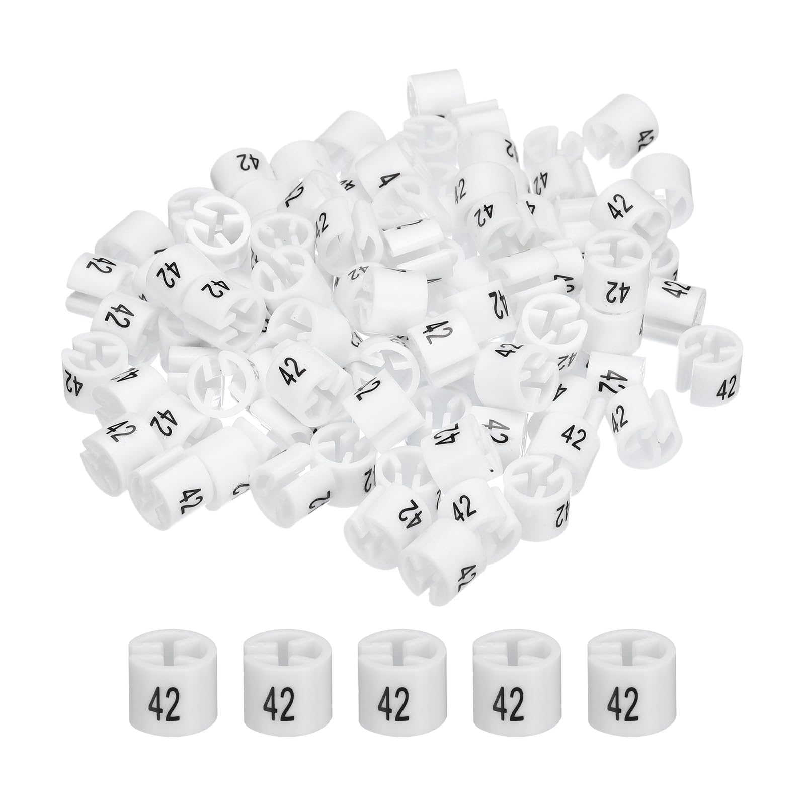 MECCANIXITY Clothes Hanger Marker Colored Hanger Sizer Garment Markers Tag (Number 42, White) for Garment Clothing Color Coding, Pack of 100 Pcs