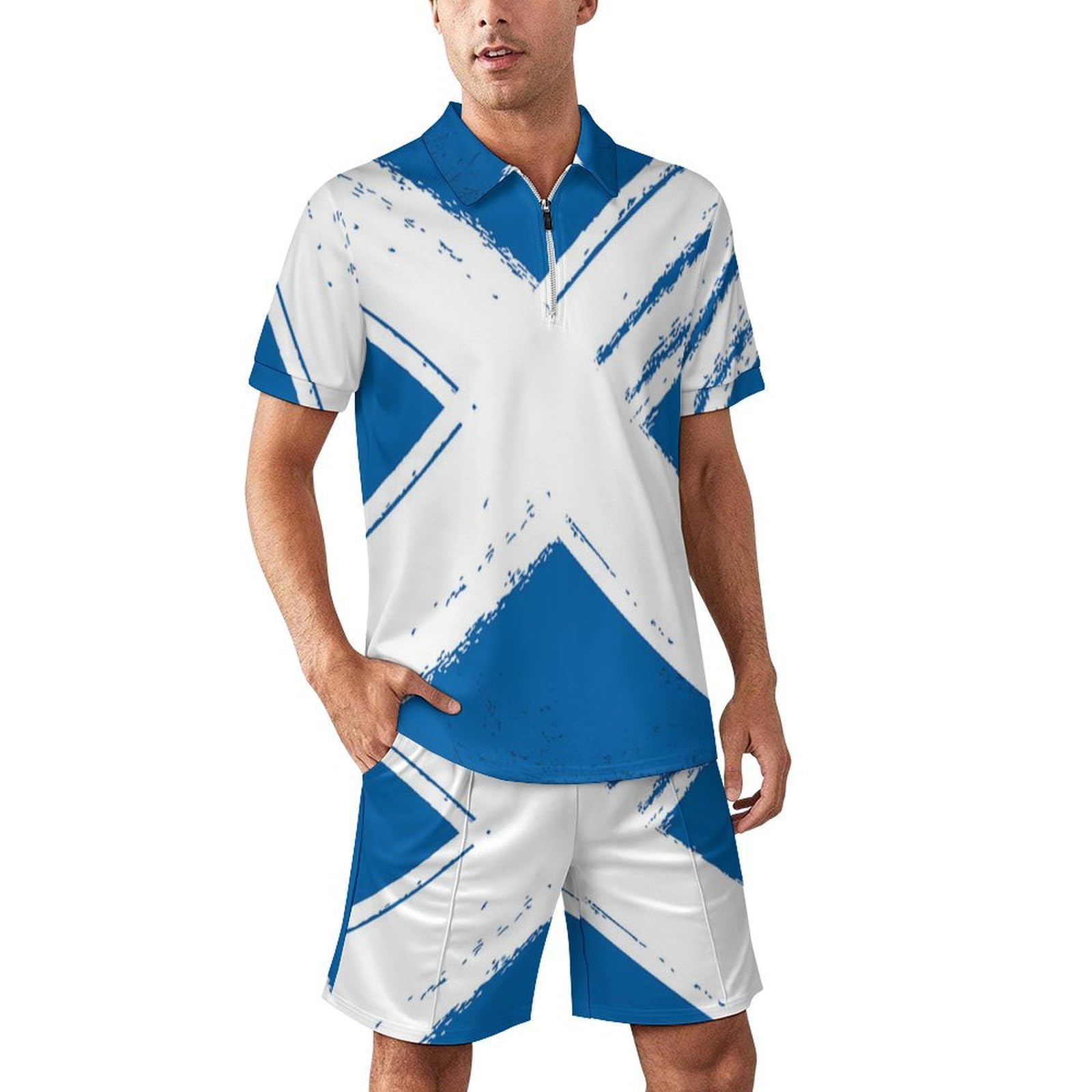 Retro Scottish Flag Men's Polo Shirts and Shorts Short Sleeve Outfits Golf Top 3XL