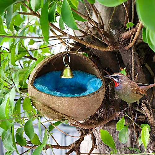 Vturboway 2 Pcs Natural Coconut Shell Bird Nest House Bed Breeding Nesting Anti-Pecking Bite With Warm Pad And Bell For Bird Parrot Budgie Parakeet Cockatiel Conure Lovebird Canary Finch thumb #2