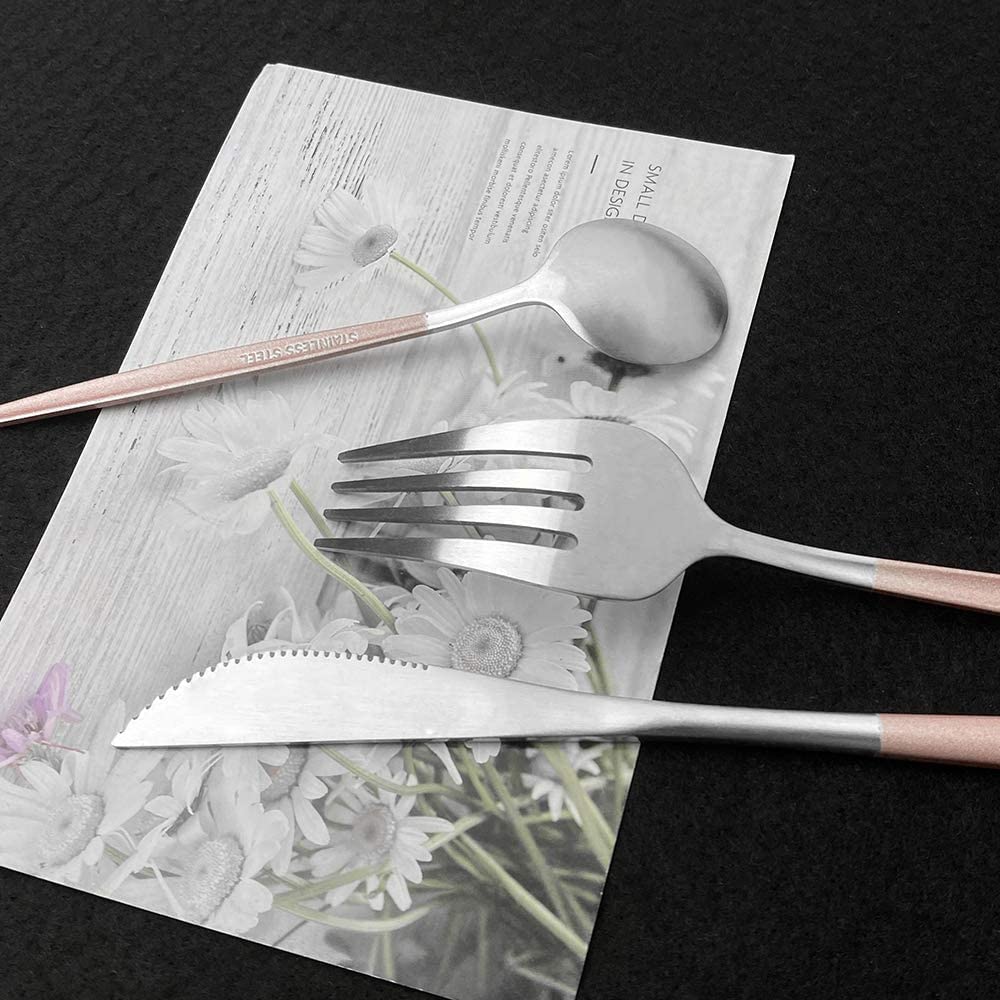 Spatlus Dinner Knives Set Stainless Steel Shiny Mirror Dinner Knife, Butter Knife Spreader Table Knives Stainless Steel Butter Spreader Knife (Pink, Set of 15) 4