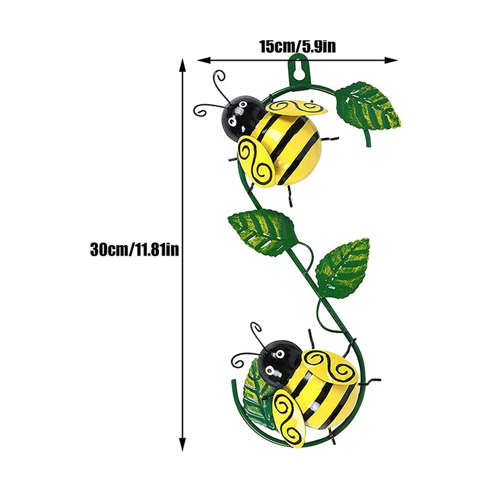 Nicoone Garden Metal Bee Wall Ornament,Wall Hanging Ornament Decorative with Green Leaves for Outdoor Wall Yard Patio Livingroom Décor - Image 4