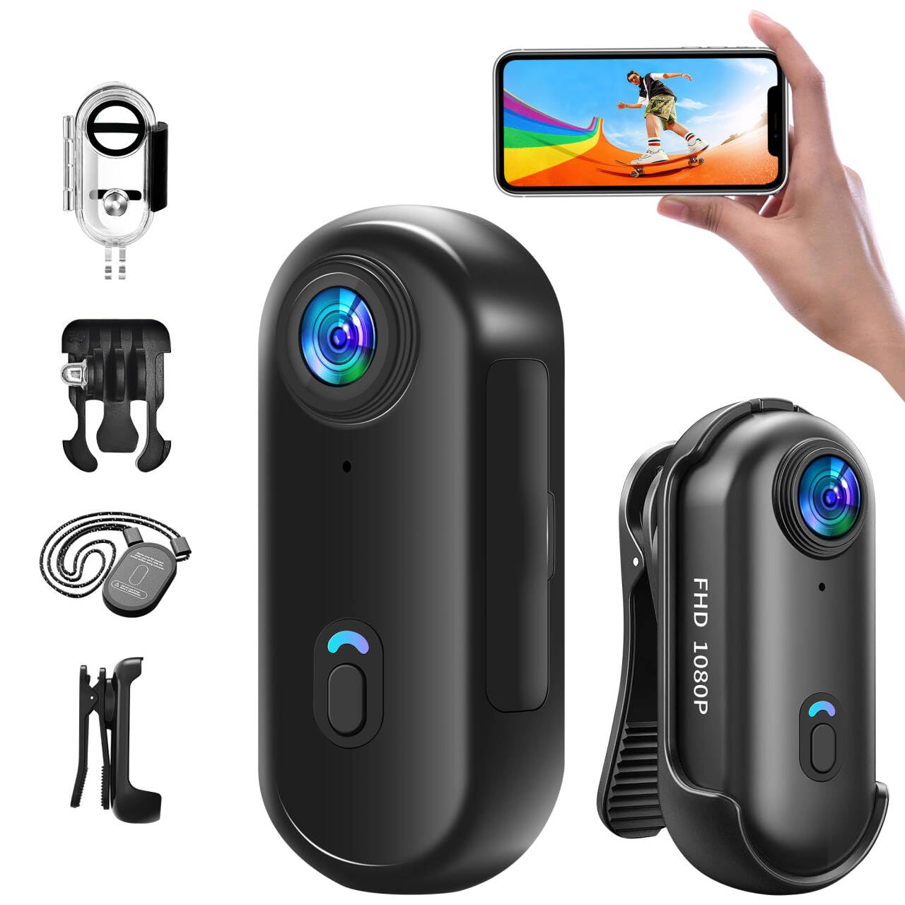 Action Cam Con 64G, 1080P Sport Camera, Bodycam Polizia Professionale, Fotocamera Sott'acqua 30M Videocamera, Mini Telecamera Dash Cam Videocamera, Fotocamera per Conferenze Viaggio