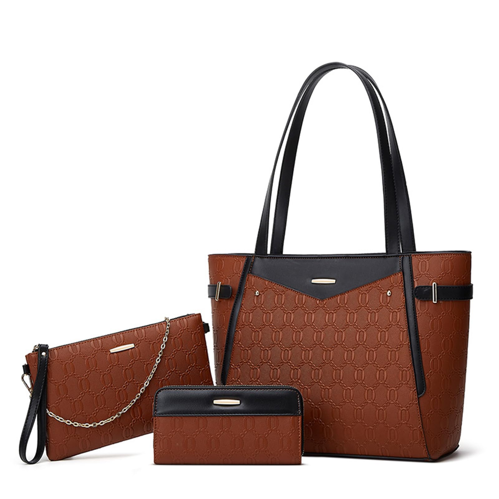 DEERWORD Donna Borse a Mano Borsa a Spalla Elegante Grandi Firmate Marca Tracolla Antifurto PU pelle 79235 3 pz Marrone