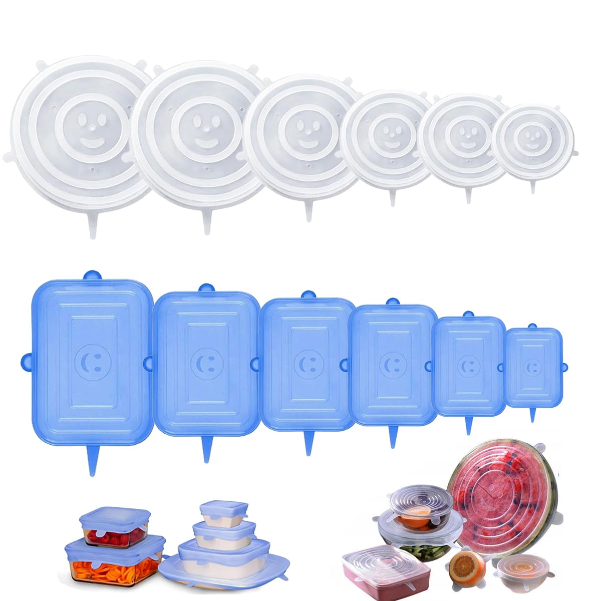 Confezione Da 12 Coperchi In Silicone, Riutilizzabili E Permanentemente Estensibili Coperchi Di Diverse Dimensioni Per Barattoli Ciotole Bott 99004246