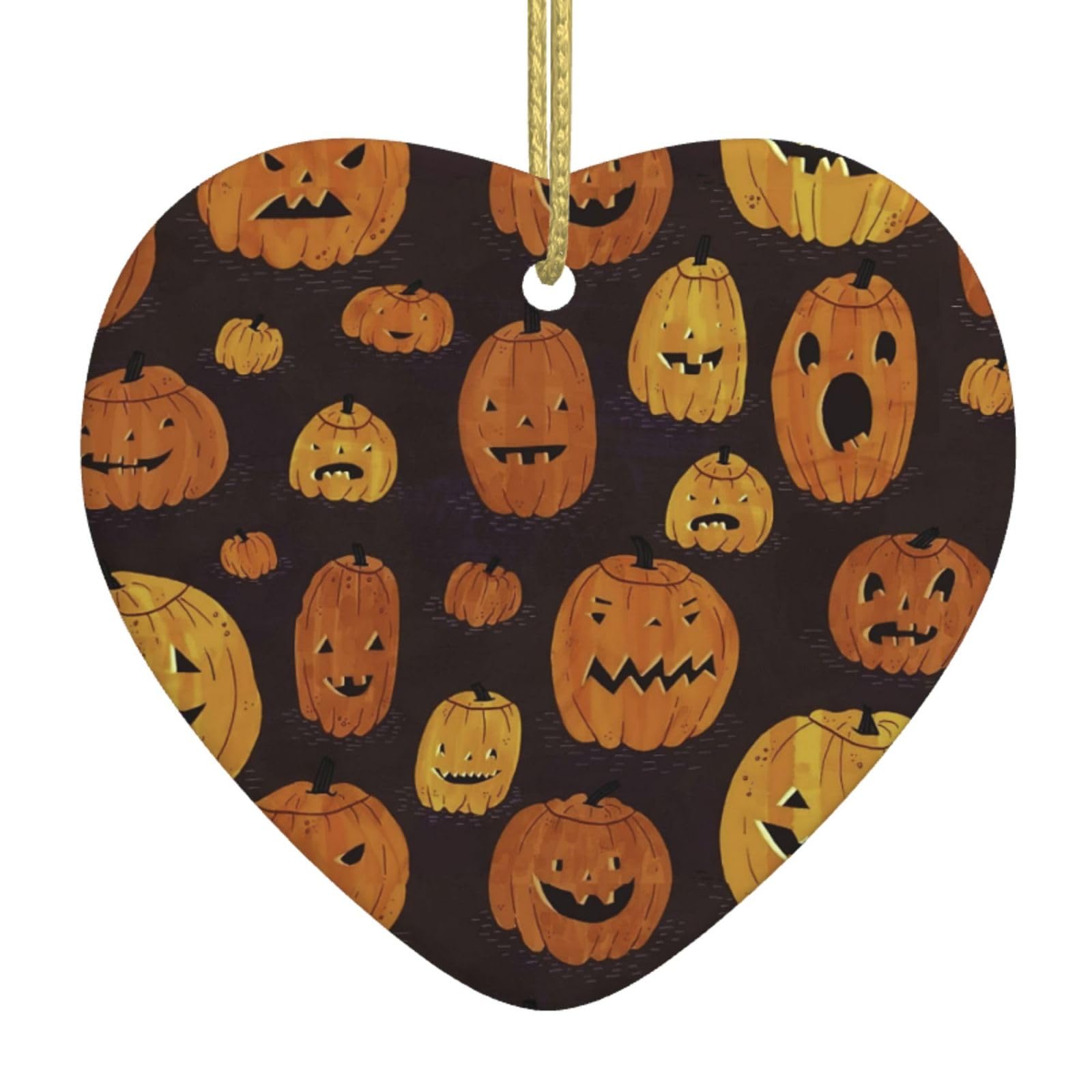 Nbtghga White Halloween Pumpkin Print Christmas Ornaments, Ceramic Hanging Ornament, Xmas Tree Decoration, Holiday Home Decor