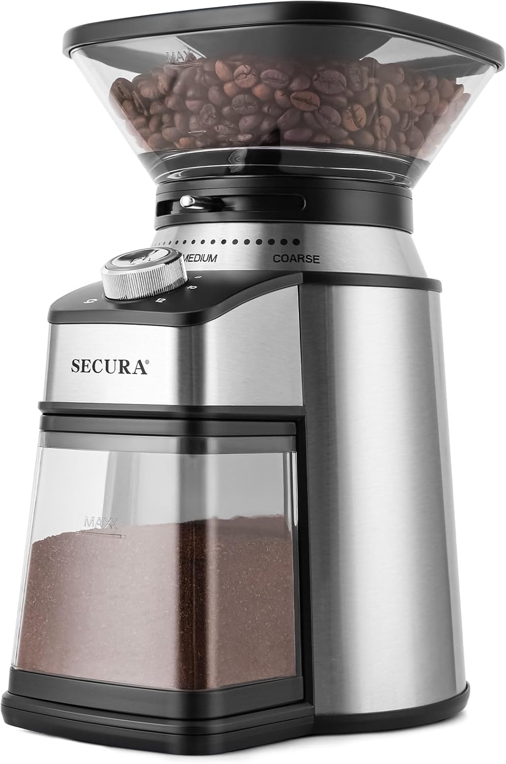 Secura Electric Conical Burr Coffee Grinder With 17 Grind Settings From French to Espresso, Black